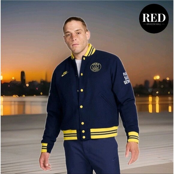 Nike Paris Saint Germain PSG Authentic Wool Bomber Jacket FQ7803-410 - Men's L - Picture 3 of 8